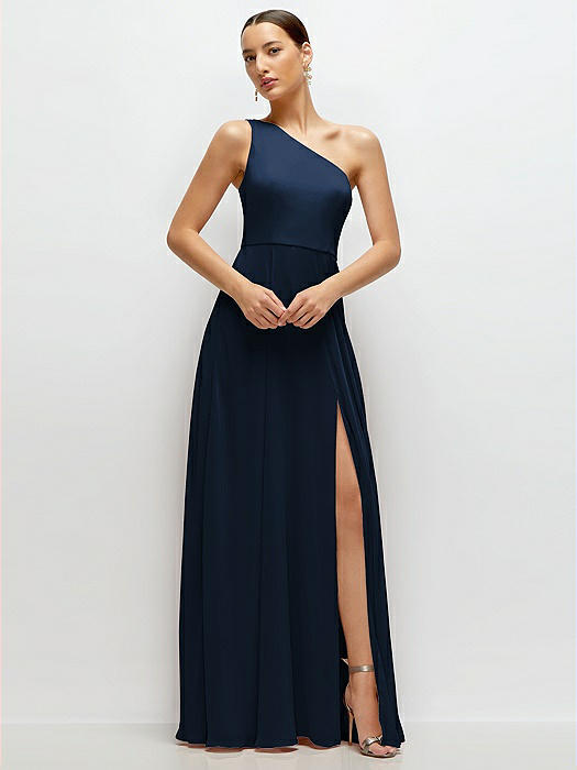 Chiffon One-Shoulder Maxi Dress with Circle Skirt