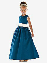 Front View Thumbnail - Ocean Blue & Ivory Flower Girl Dress FL4021