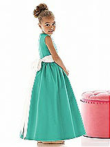 Rear View Thumbnail - Pantone Turquoise & Ivory Flower Girl Dress FL4021