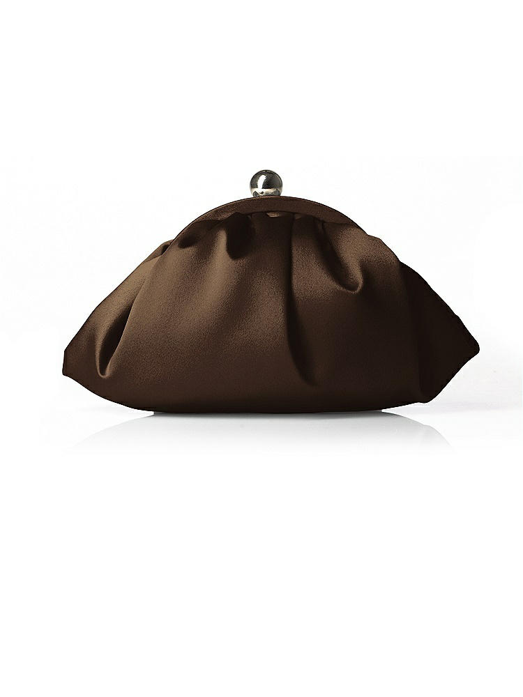 Front View - Espresso Gathered Satin Clutch