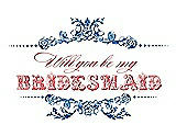 Front View Thumbnail - Royal Blue & Perfect Coral Will You Be My Bridesmaid Card - Vintage