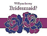 Front View Thumbnail - Electric Blue & Persian Plum Will You Be My Bridesmaid Card - 2 Color Flowers