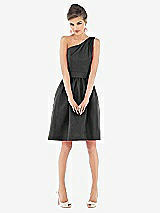 Alt View 1 Thumbnail - Black One Shoulder Cocktail Dress with Pockets