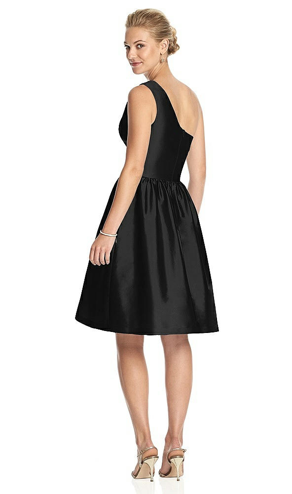 Back View - Black One Shoulder Cocktail Dress with Pockets