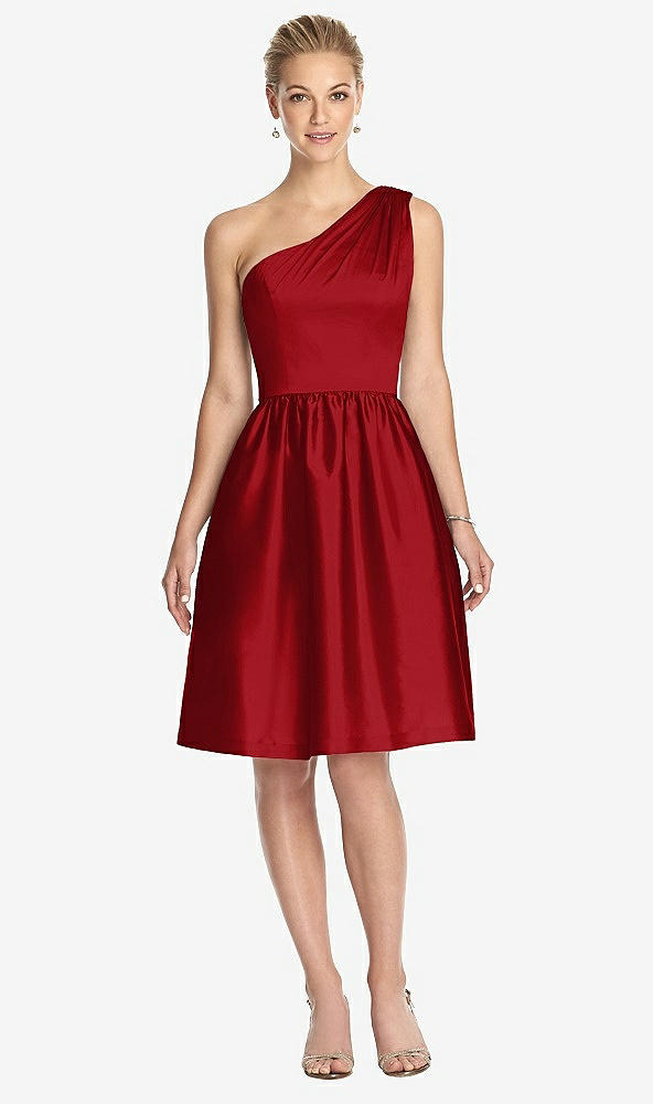 Front View - Garnet One Shoulder Cocktail Dress with Pockets