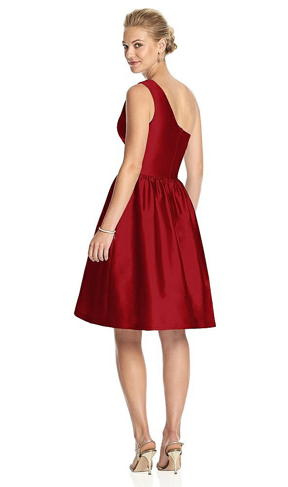 Back View - Garnet One Shoulder Cocktail Dress with Pockets