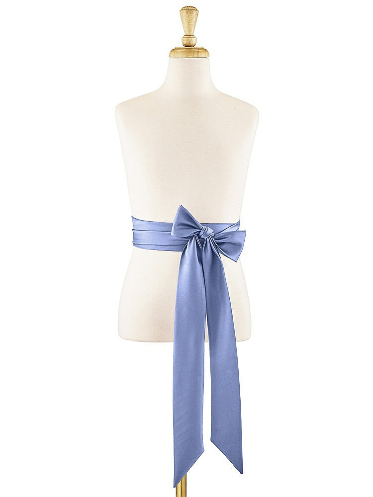 Front View - Periwinkle - PANTONE Serenity Matte Satin Flower Girl Sash