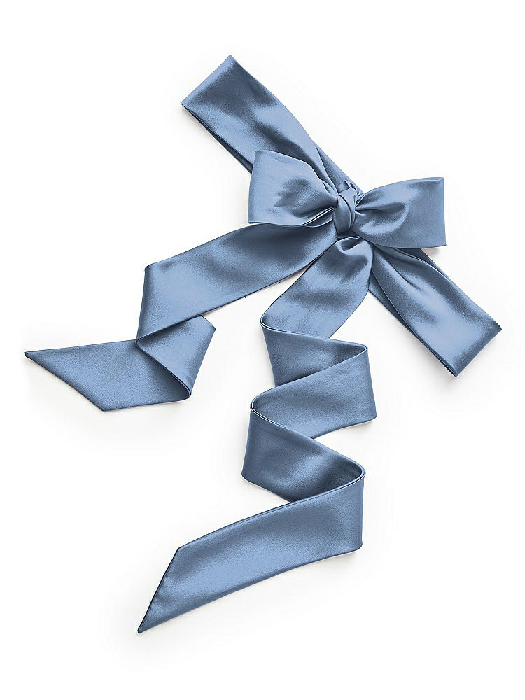 Back View - Windsor Blue Matte Satin Flower Girl Sash