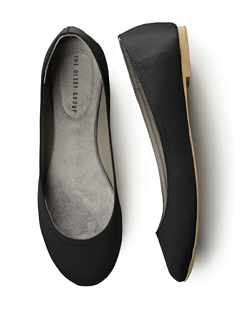 Front View - Black Simple Satin Ballet Wedding Flats