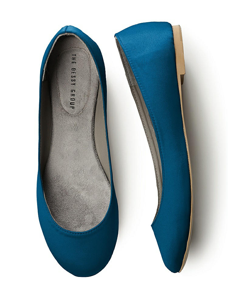 Front View - Ocean Blue Simple Satin Ballet Wedding Flats