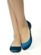 Rear View Thumbnail - Ocean Blue Simple Satin Ballet Wedding Flats