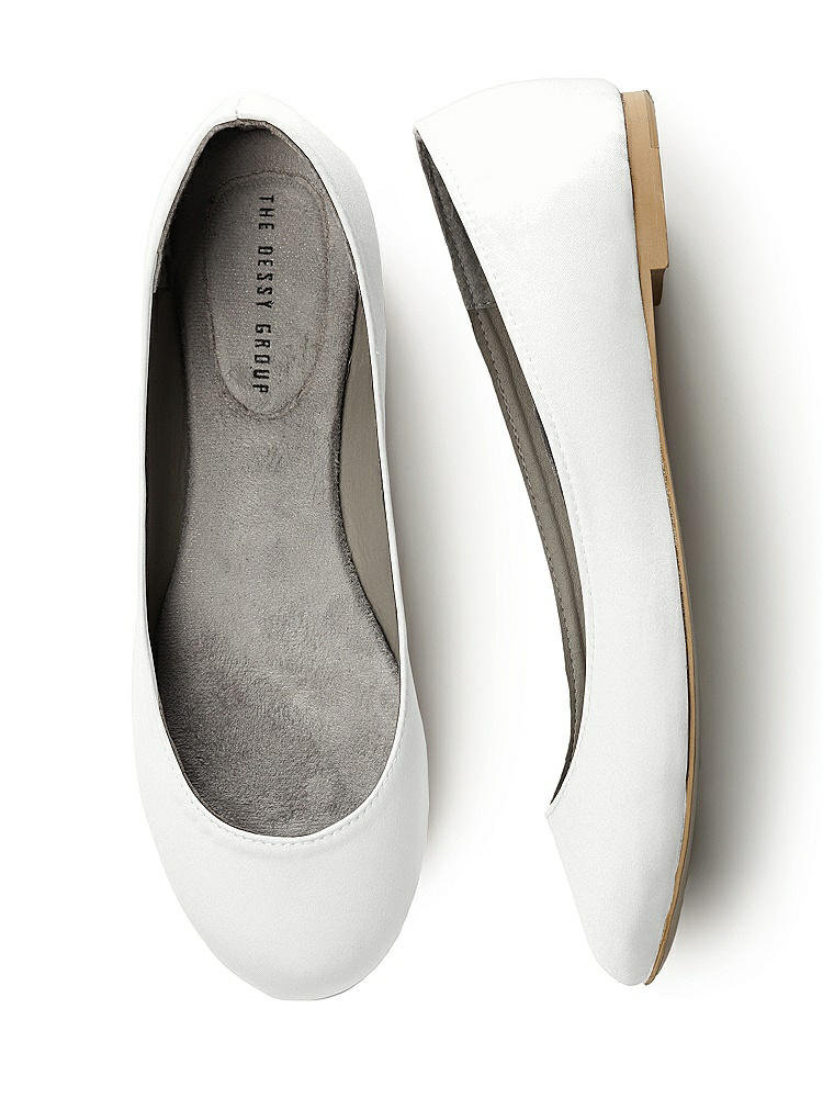 Front View - White Simple Satin Ballet Wedding Flats