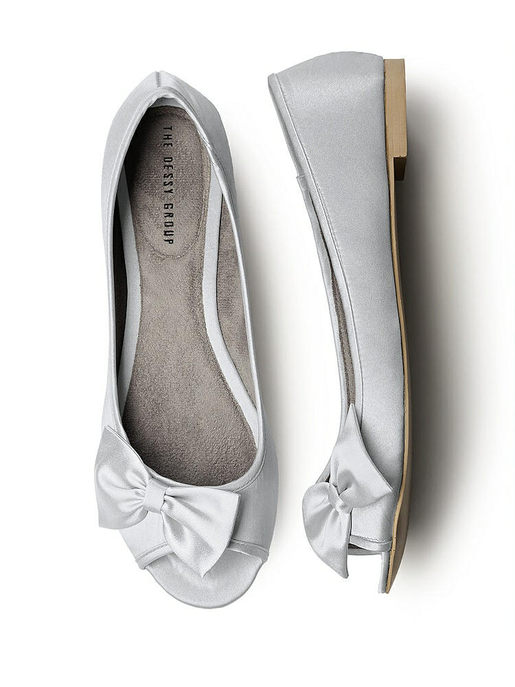 Front View - Frost Satin Peep Toe Bridal Ballet Wedding Flats