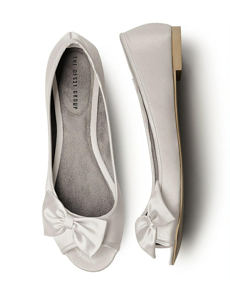 Front View - Oyster Satin Peep Toe Bridal Ballet Wedding Flats