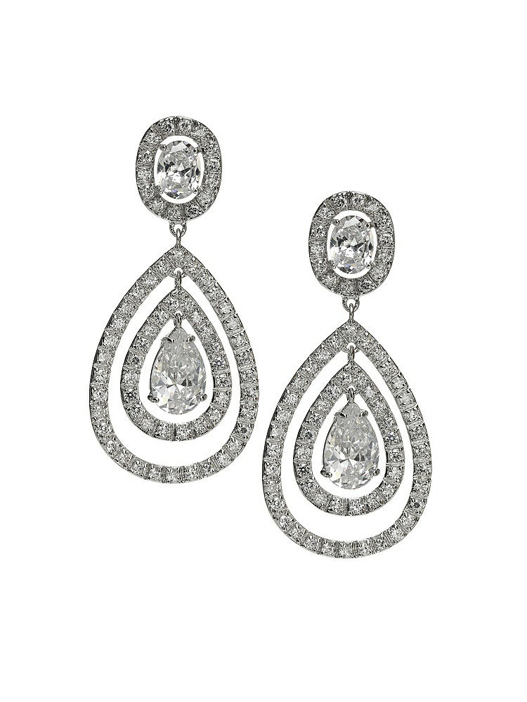 Front View - Cubic Zirconia CZ Nested Drop Chandelier Earrings