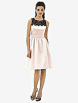 Front View Thumbnail - Blush Lace Neck Midi Satin Sleeveless Dress