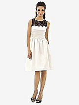 Front View Thumbnail - Ivory Lace Neck Midi Satin Sleeveless Dress