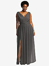 Front View Thumbnail - Caviar Gray Sleeveless Draped Chiffon Maxi Dress with Front Slit