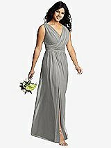 Alt View 4 Thumbnail - Chelsea Gray Sleeveless Draped Chiffon Maxi Dress with Front Slit