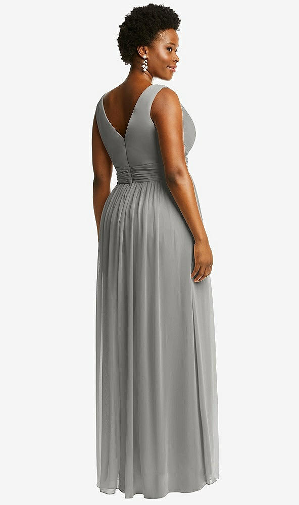 Back View - Chelsea Gray Sleeveless Draped Chiffon Maxi Dress with Front Slit