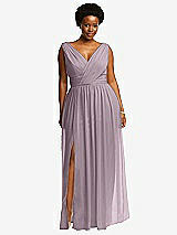 Front View Thumbnail - Lilac Dusk Sleeveless Draped Chiffon Maxi Dress with Front Slit