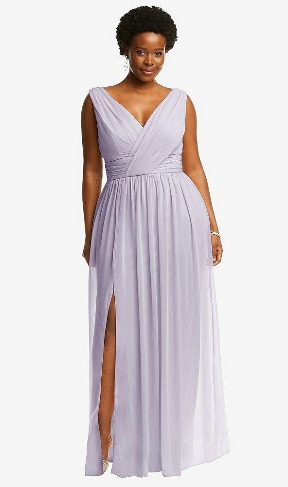 Front View - Moondance Sleeveless Draped Chiffon Maxi Dress with Front Slit