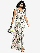 Alt View 4 Thumbnail - Palm Beach Print Sleeveless Draped Chiffon Maxi Dress with Front Slit