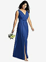 Alt View 4 Thumbnail - Classic Blue Sleeveless Draped Chiffon Maxi Dress with Front Slit