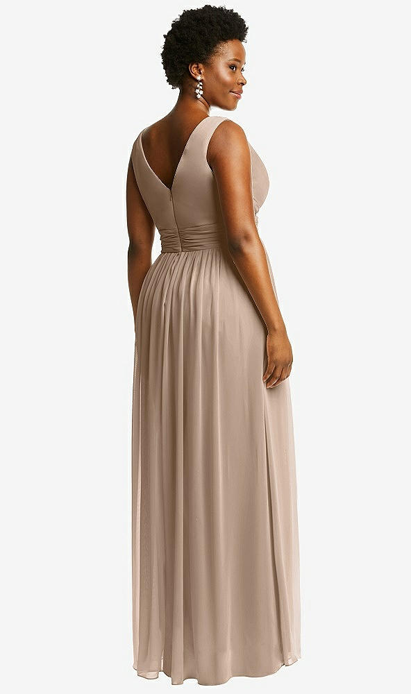 Back View - Topaz Sleeveless Draped Chiffon Maxi Dress with Front Slit