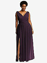 Front View Thumbnail - Aubergine Sleeveless Draped Chiffon Maxi Dress with Front Slit