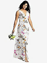 Alt View 4 Thumbnail - Butterfly Botanica Ivory Sleeveless Draped Chiffon Maxi Dress with Front Slit