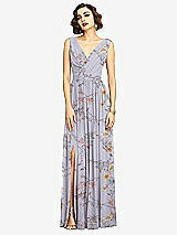 Alt View 3 Thumbnail - Butterfly Botanica Silver Dove Sleeveless Draped Chiffon Maxi Dress with Front Slit