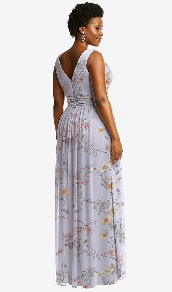 Back View - Butterfly Botanica Silver Dove Sleeveless Draped Chiffon Maxi Dress with Front Slit