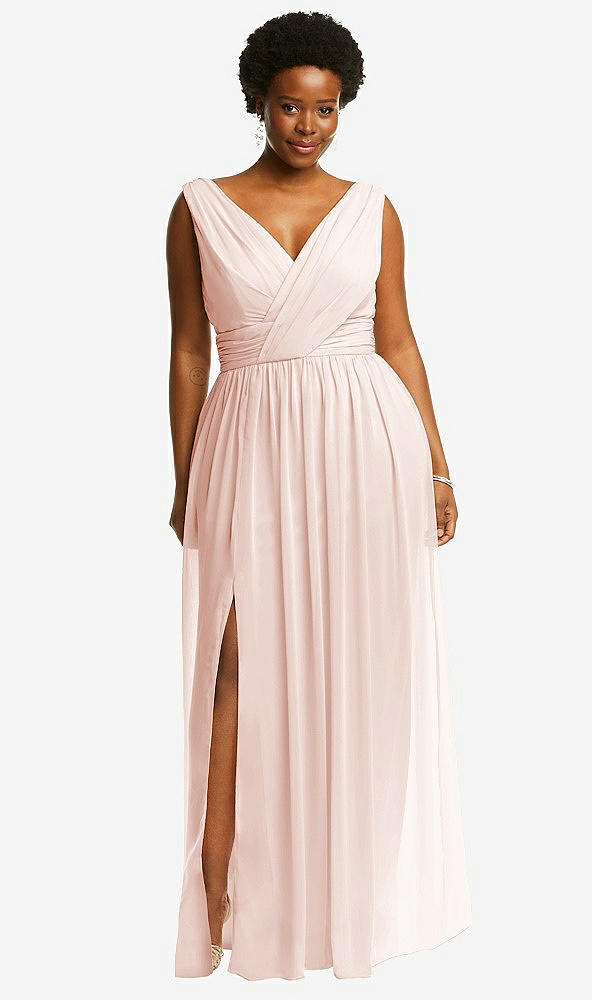 Front View - Blush Sleeveless Draped Chiffon Maxi Dress with Front Slit