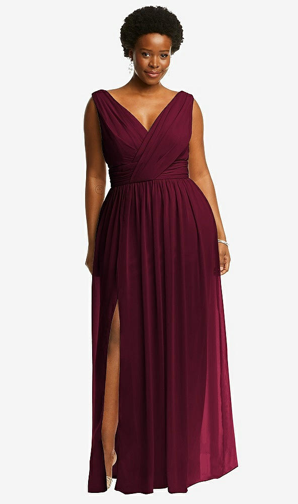 Front View - Cabernet Sleeveless Draped Chiffon Maxi Dress with Front Slit