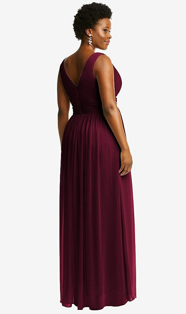 Back View - Cabernet Sleeveless Draped Chiffon Maxi Dress with Front Slit