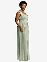 Alt View 1 Thumbnail - Celadon Sleeveless Draped Chiffon Maxi Dress with Front Slit