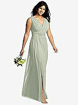 Alt View 4 Thumbnail - Celadon Sleeveless Draped Chiffon Maxi Dress with Front Slit