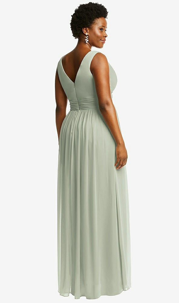 Back View - Celadon Sleeveless Draped Chiffon Maxi Dress with Front Slit