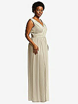 Alt View 1 Thumbnail - Champagne Sleeveless Draped Chiffon Maxi Dress with Front Slit