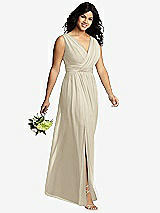 Alt View 4 Thumbnail - Champagne Sleeveless Draped Chiffon Maxi Dress with Front Slit