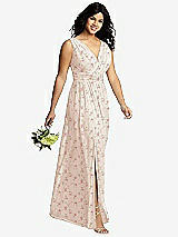 Alt View 4 Thumbnail - Coquette Floral Print Sleeveless Draped Chiffon Maxi Dress with Front Slit