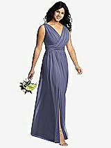 Alt View 4 Thumbnail - French Blue Sleeveless Draped Chiffon Maxi Dress with Front Slit