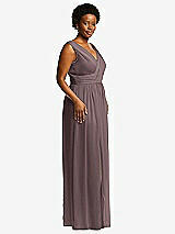 Alt View 1 Thumbnail - French Truffle Sleeveless Draped Chiffon Maxi Dress with Front Slit