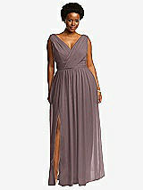 Front View Thumbnail - French Truffle Sleeveless Draped Chiffon Maxi Dress with Front Slit