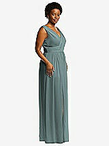 Alt View 1 Thumbnail - Icelandic Sleeveless Draped Chiffon Maxi Dress with Front Slit