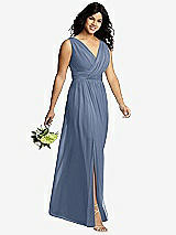 Alt View 4 Thumbnail - Larkspur Blue Sleeveless Draped Chiffon Maxi Dress with Front Slit