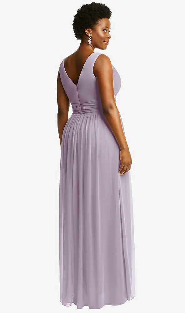 Back View - Lilac Haze Sleeveless Draped Chiffon Maxi Dress with Front Slit