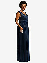 Alt View 1 Thumbnail - Midnight Navy Sleeveless Draped Chiffon Maxi Dress with Front Slit