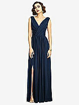 Alt View 3 Thumbnail - Midnight Navy Sleeveless Draped Chiffon Maxi Dress with Front Slit